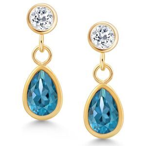 14K Yellow Gold with 1.08 Cttw London Blue Topaz and White Topaz Post Earrings